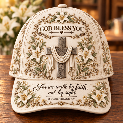 God Bless You Floral Cross Baseball Cap – Bible Verse Christian Gift