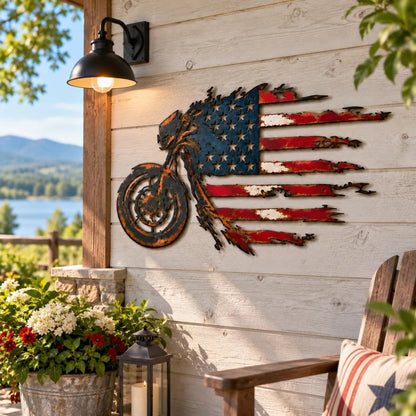 🔥Hot Sale🔥 - Patriotic Motorcycle American Flag Metal Wall Art
