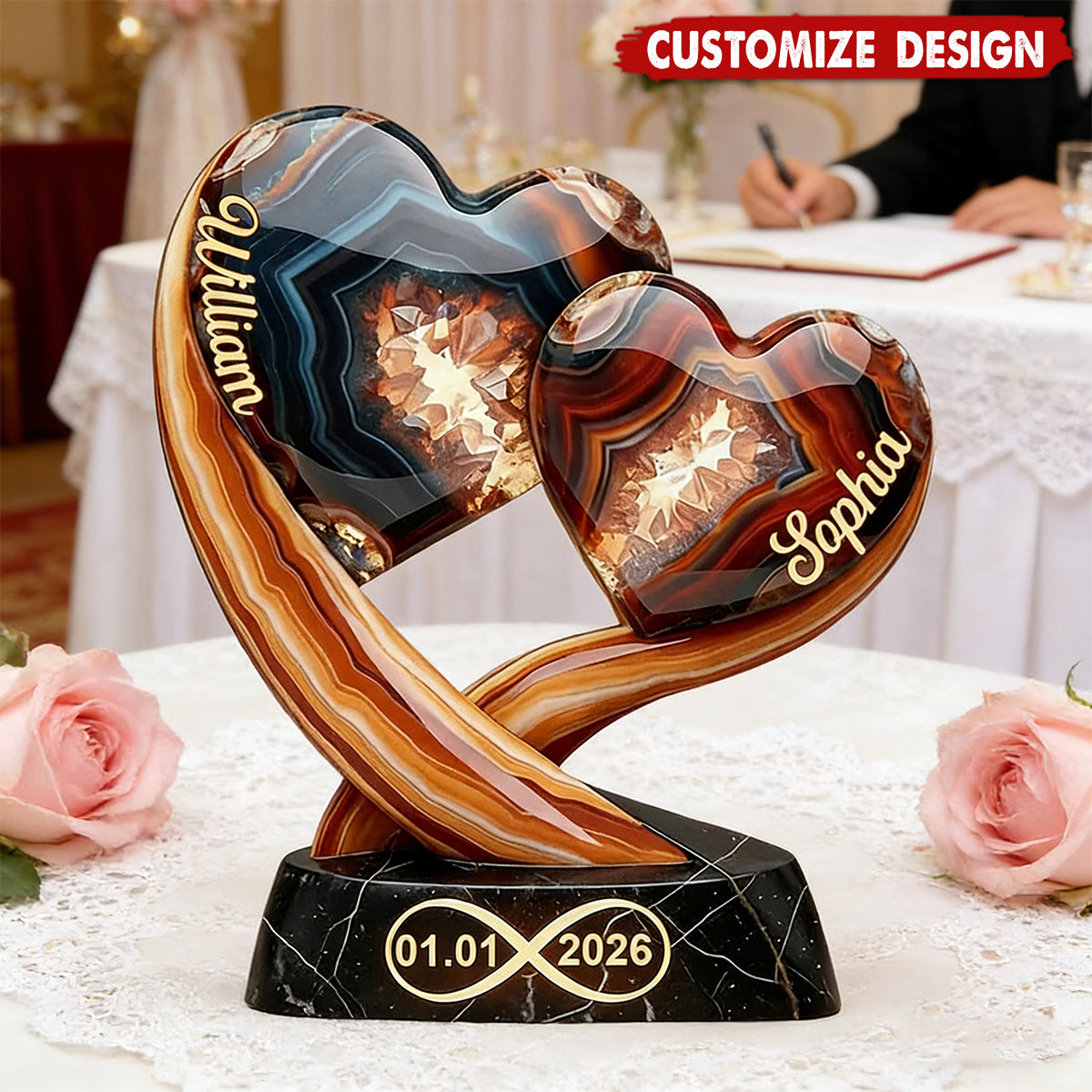 Together Forever - Personalized Two Heart Couple Plaque