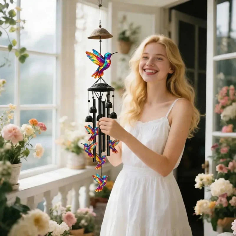 🔥Last Day 60% OFF🔥-🐦Vintage Colorful Hummingbird Wind Chime with Metal Tubes and Bells