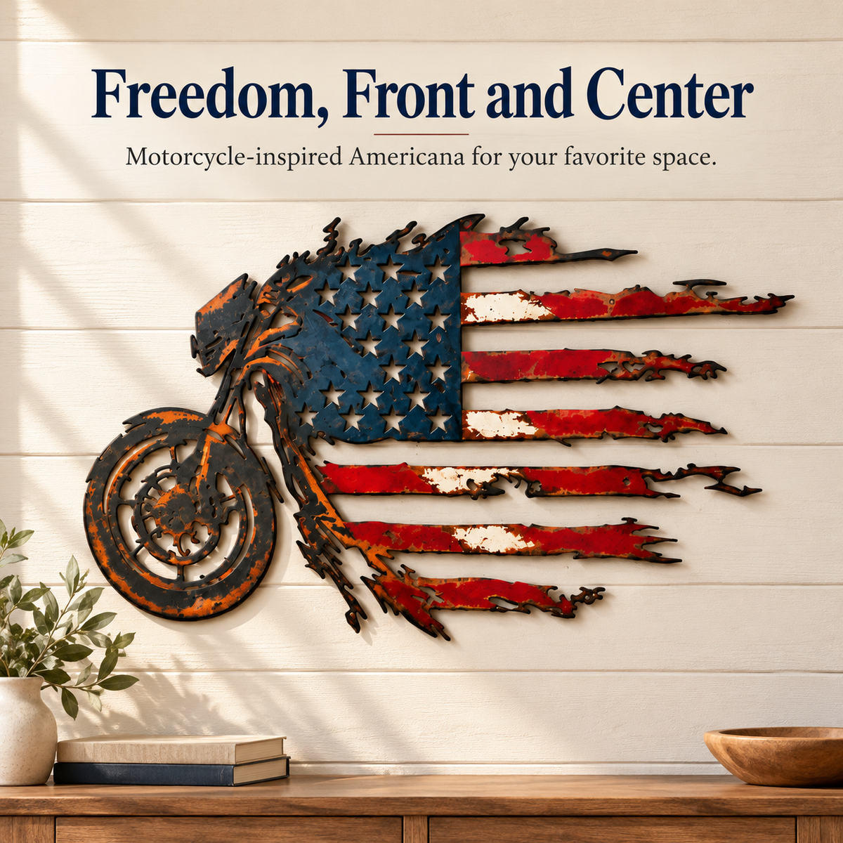 🔥Hot Sale🔥 - Patriotic Motorcycle American Flag Metal Wall Art