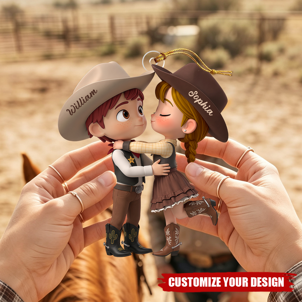 Personalized Cowboy Couple Christmas Acrylic Ornament