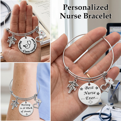 Personalized Nurse Charm Bangle Bracelet, Gift for Nurse