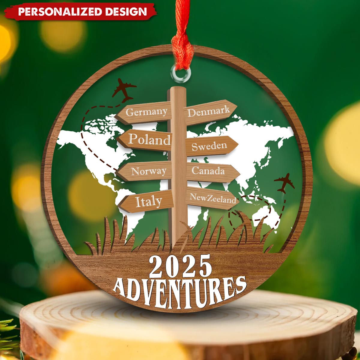 Personalized Travel Adventure Ornament, Custom Traveling Destination Ornament
