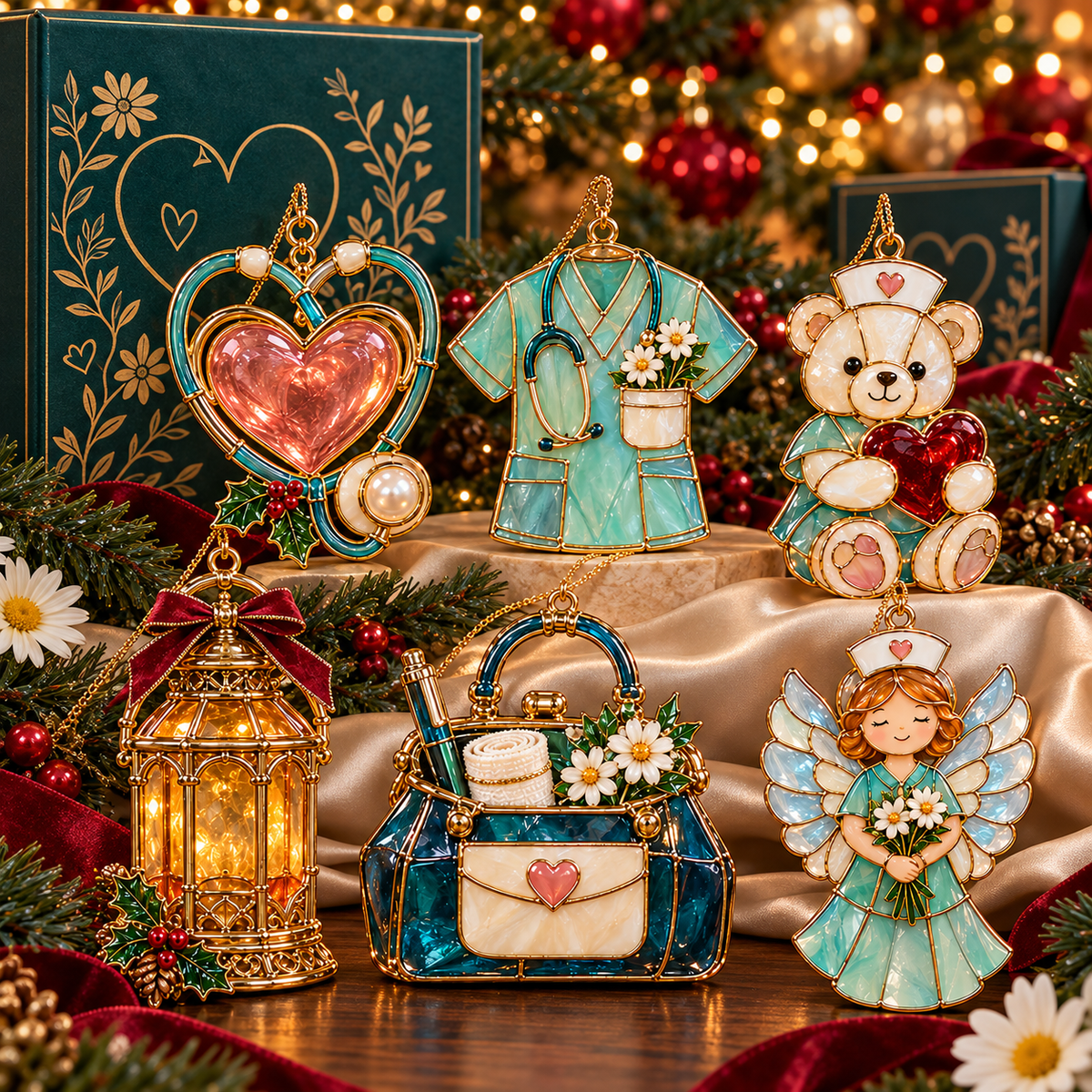 🔥Hot Sale🔥 - ✨ 2026 Nurse Appreciation Stained Glass Christmas Ornaments – Set of 6
