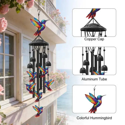 🔥Last Day 60% OFF🔥-🐦Vintage Colorful Hummingbird Wind Chime with Metal Tubes and Bells