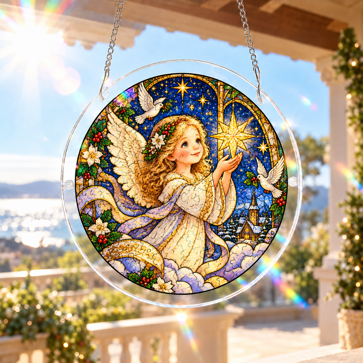 ⏳ Last Day 50% OFF —🎄 Christmas Stained Glass Puzzle Suncatcher