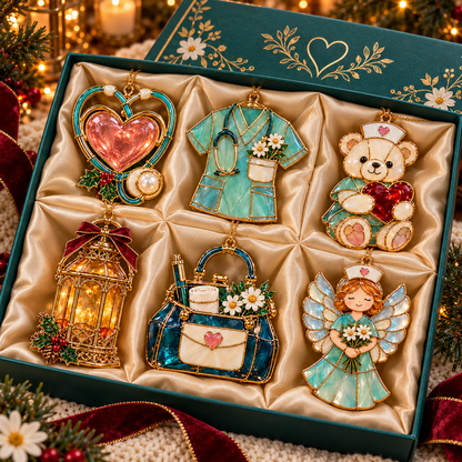 🔥Hot Sale🔥 - ✨ 2026 Nurse Appreciation Stained Glass Christmas Ornaments – Set of 6