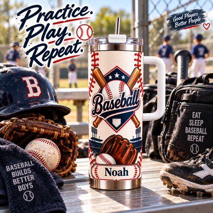 Personalized Baseball Tumbler with Name - 30 oz Gift for Boys
