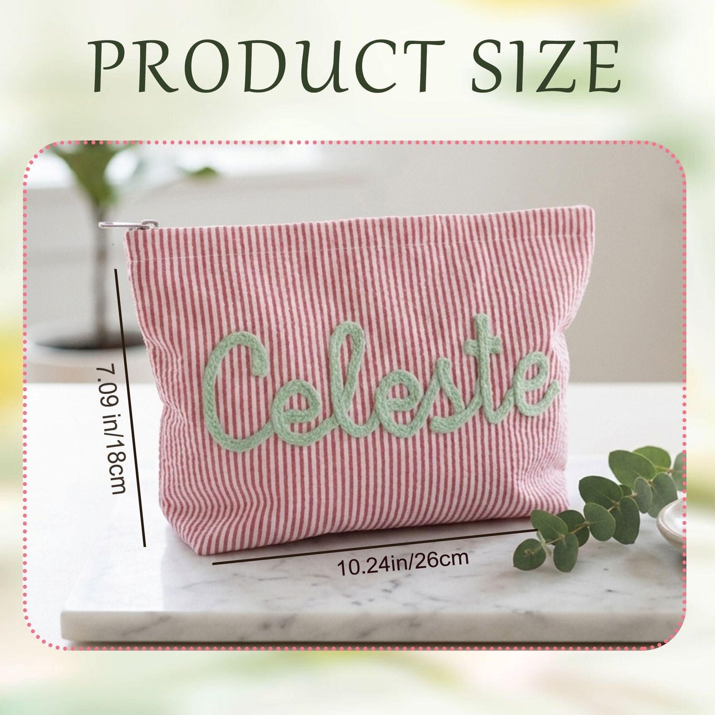 Personalized Name Seersucker Makeup Bag - Gift For Mom, Girlfriend, Women, Summer Gift