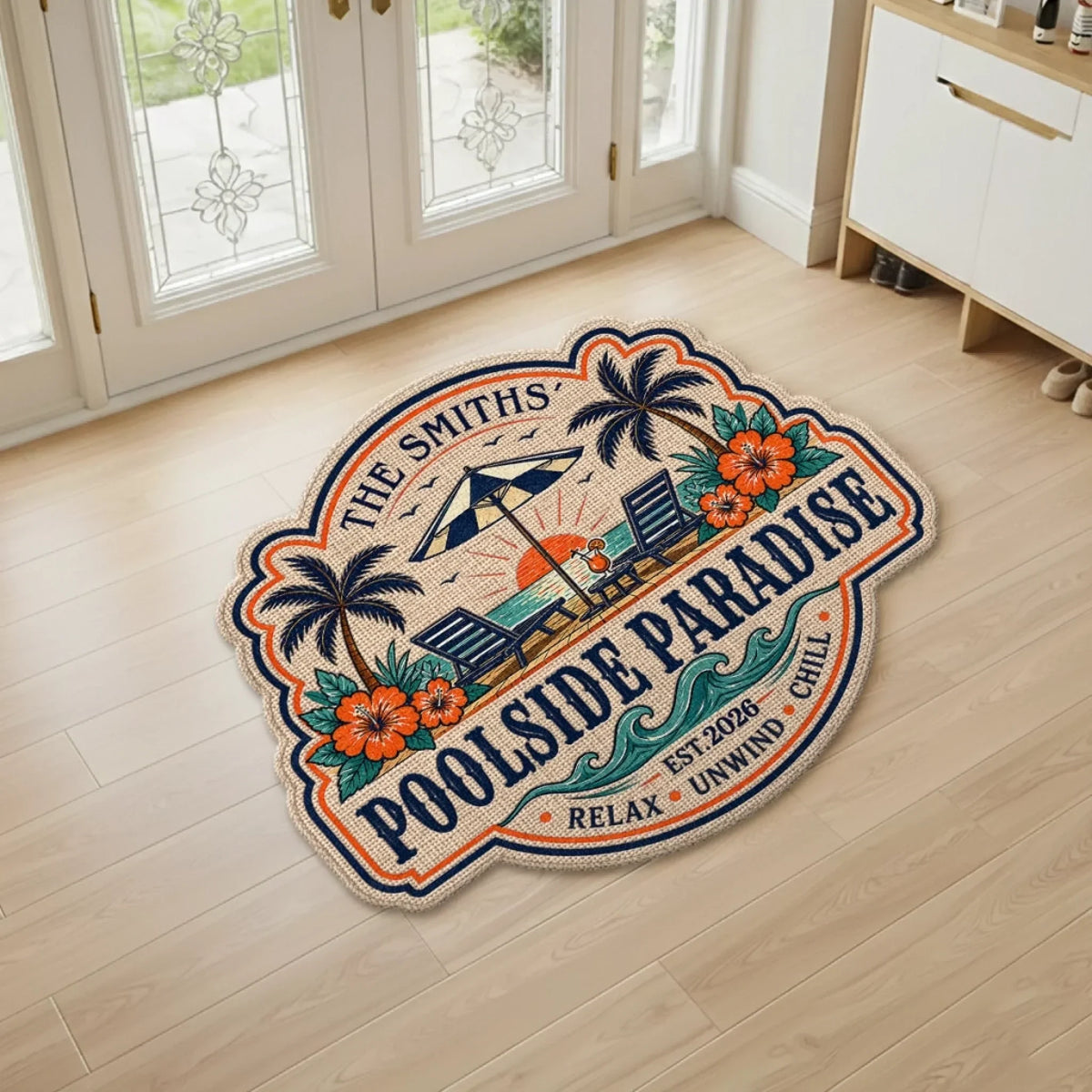 Custom Poolside Shaped Doormat - Personalized Summer Vacation And Travel Gifts