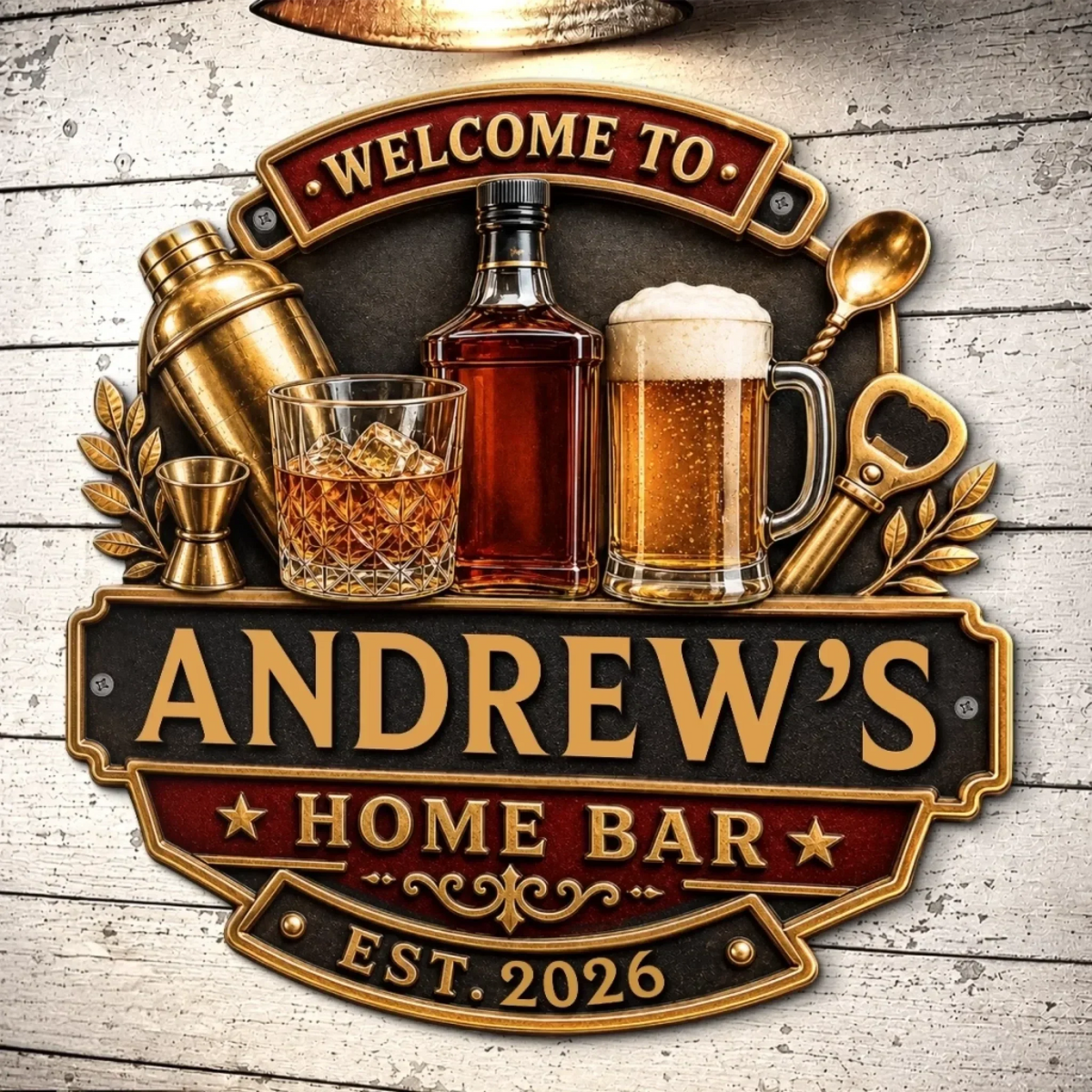 Custom Bar Shaped Metal Sign - Personalized Birthday Gifts For Husband, Son, Grandson, Brother, Grandpa, Dad, Yourself - Home Bar