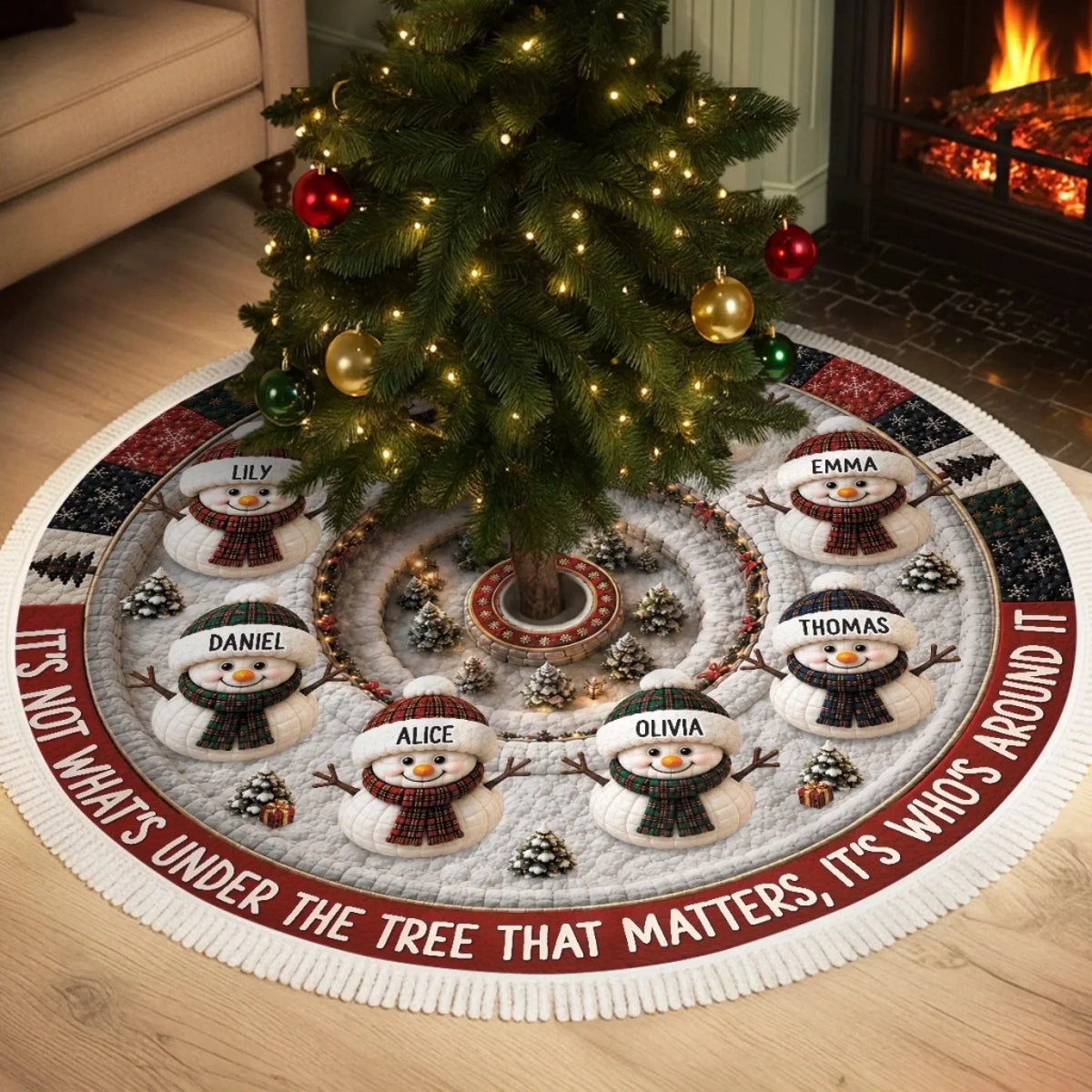 Custom Snowman Tree Skirt - Personalized Christmas Gift