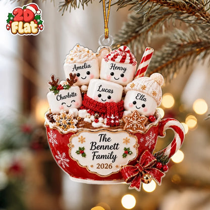 Personalized Cocoa Marshmallow Family Flat 2D Acrylic Ornament-Gift For Family