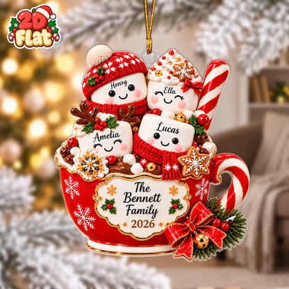 Personalized Cocoa Marshmallow Family Flat 2D Acrylic Ornament-Gift For Family