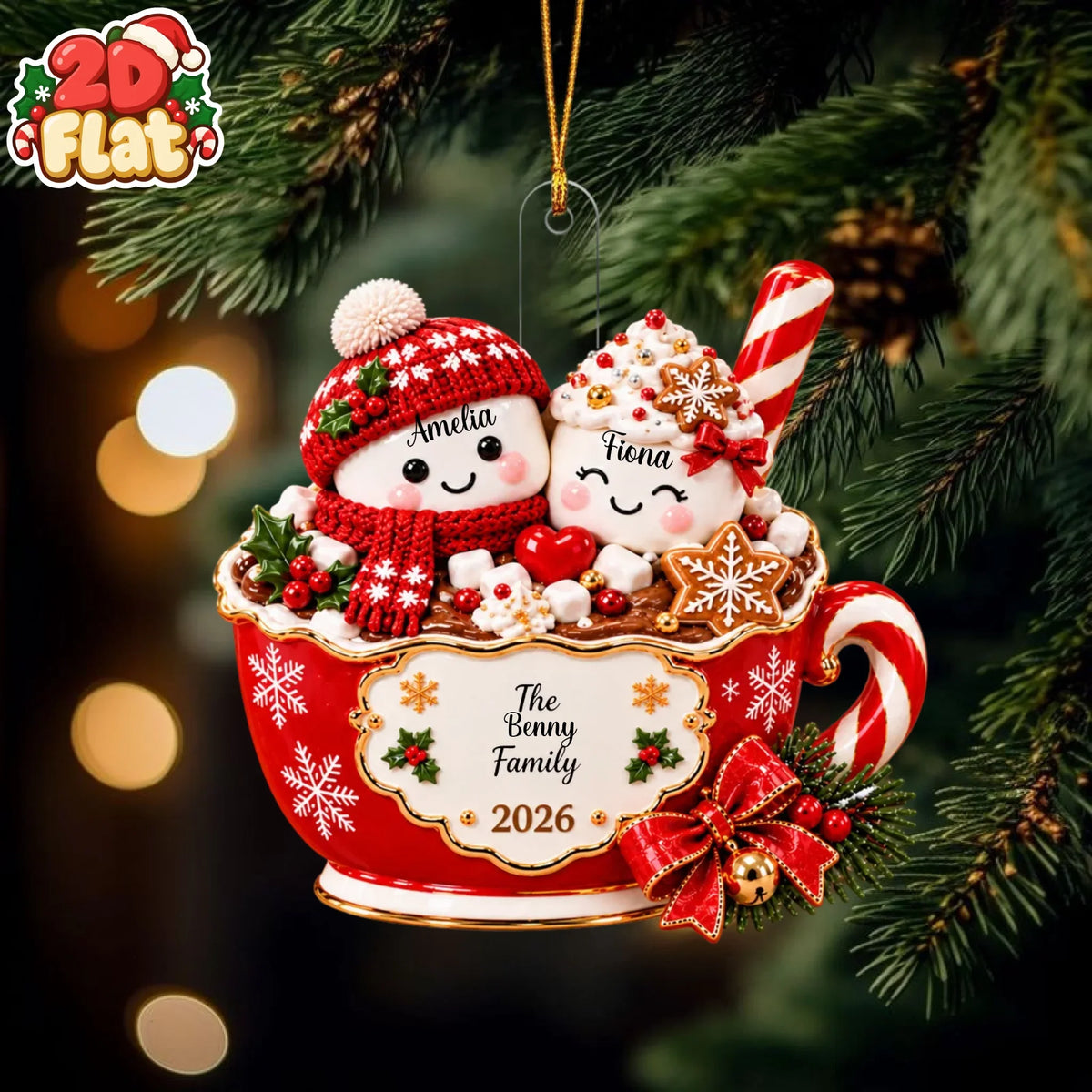 Personalized Cocoa Marshmallow Family Flat 2D Acrylic Ornament-Gift For Family
