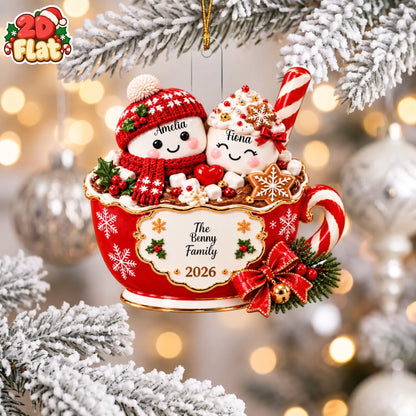 Personalized Cocoa Marshmallow Family Flat 2D Acrylic Ornament-Gift For Family