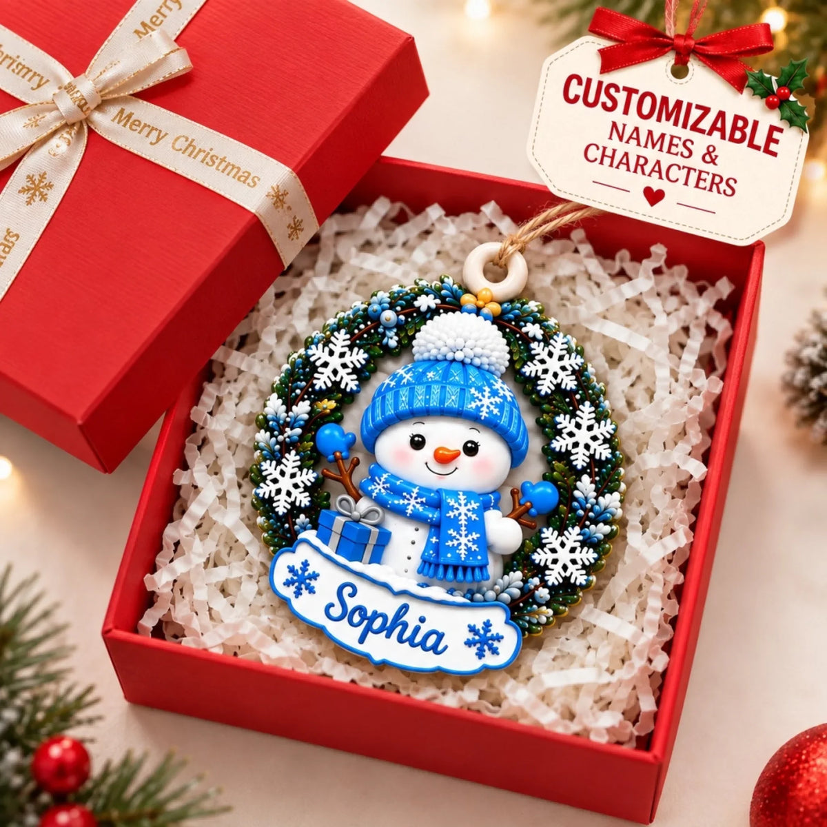 Cozy Snowman - Personalized Custom Shape Mica Ornament - Christmas Gift For Family