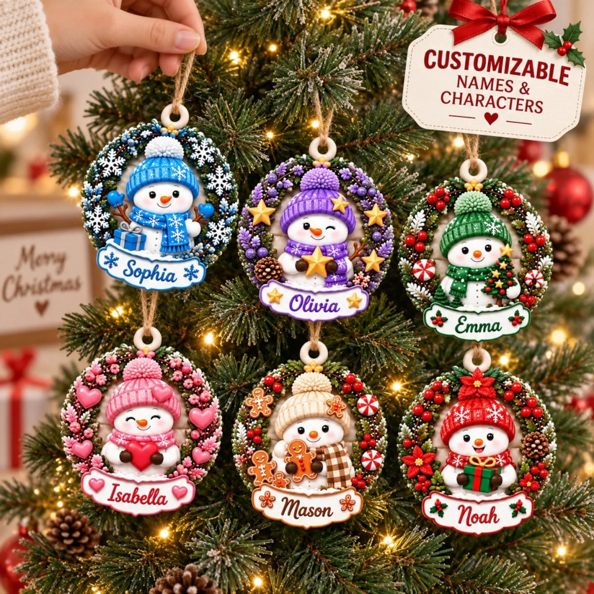 Cozy Snowman - Personalized Custom Shape Mica Ornament - Christmas Gift For Family
