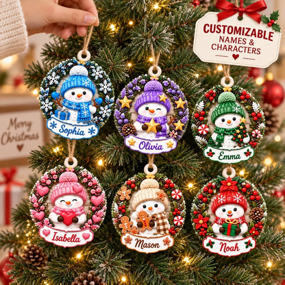 Cozy Snowman - Personalized Custom Shape Mica Ornament - Christmas Gift For Family