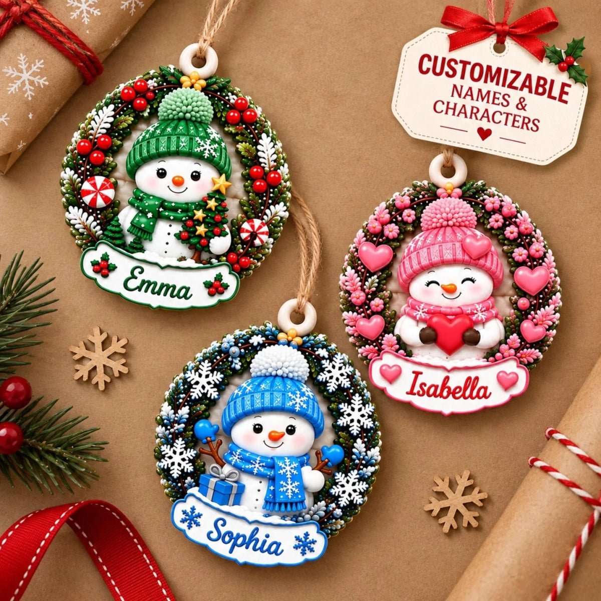 Cozy Snowman - Personalized Custom Shape Mica Ornament - Christmas Gift For Family