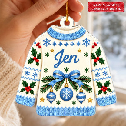 Christmas Sweater - Personalized Custom Shape Mica Ornament - Christmas Gift For Family, Friends