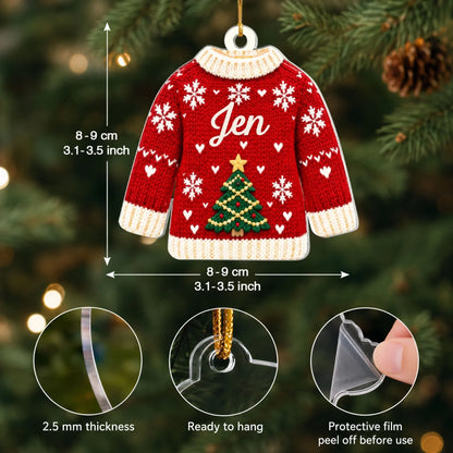 Christmas Sweater - Personalized Custom Shape Mica Ornament - Christmas Gift For Family, Friends