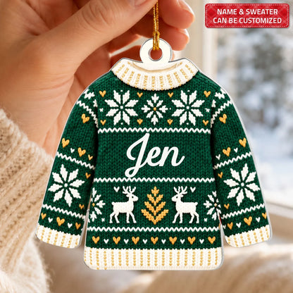 Christmas Sweater - Personalized Custom Shape Mica Ornament - Christmas Gift For Family, Friends