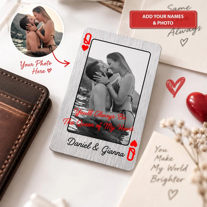 The Queen of My Heart - Personalized Aluminum Wallet Card - Memorial Christmas Gift For Couple, Lover