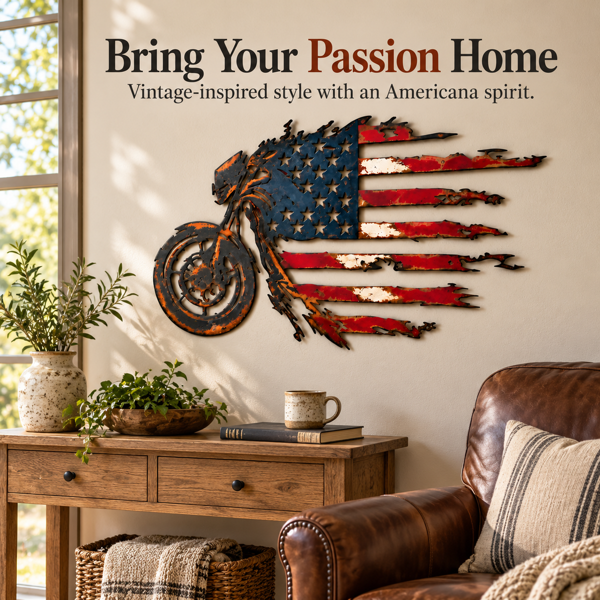 🔥Hot Sale🔥 - Patriotic Motorcycle American Flag Metal Wall Art