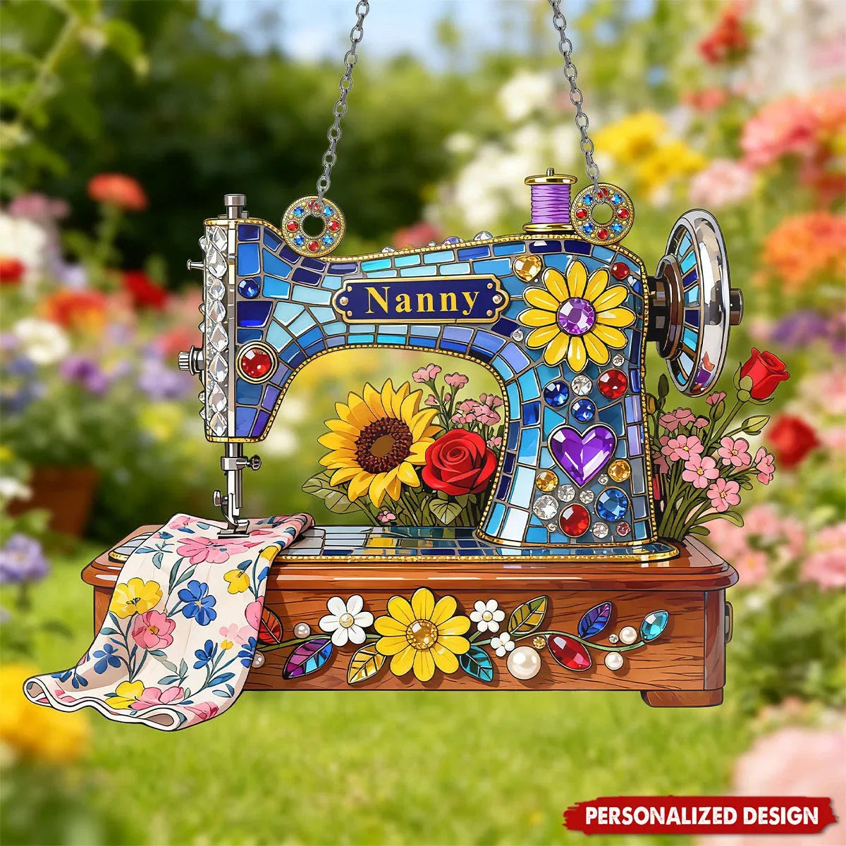 Personalized Flower Sewing Machine Window Hanging Decor, Gifts for Sewing Lover