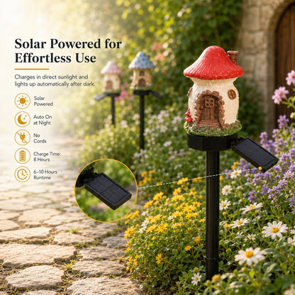 🍄Solar Fairy Tale Mushroom Cottage Garden Light – Whimsical Warm Glow for Paths, Patios & Flower Beds🌙