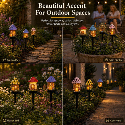 🍄Solar Fairy Tale Mushroom Cottage Garden Light – Whimsical Warm Glow for Paths, Patios & Flower Beds🌙