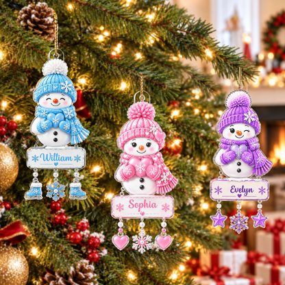 Personalized Snowman Ornament Snowman, Custom Kids Names, Family Member Names - Acrylic Ornament,  Christmas Gift For Kids, Family, Teenagers Ornament Ornament