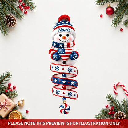 Patriotic Snowman - Personalized Custom Shape Mica Ornament - Christmas Gift For Kids, Family