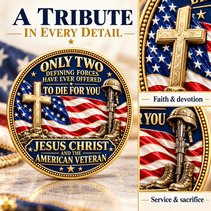 "Faith & Freedom" Commemorative Challenge Coin | Jesus Christ & The American Veteran ✝️🦅-The Ultimate Tribute to Sacrifice - Honor, Remember, Believe.