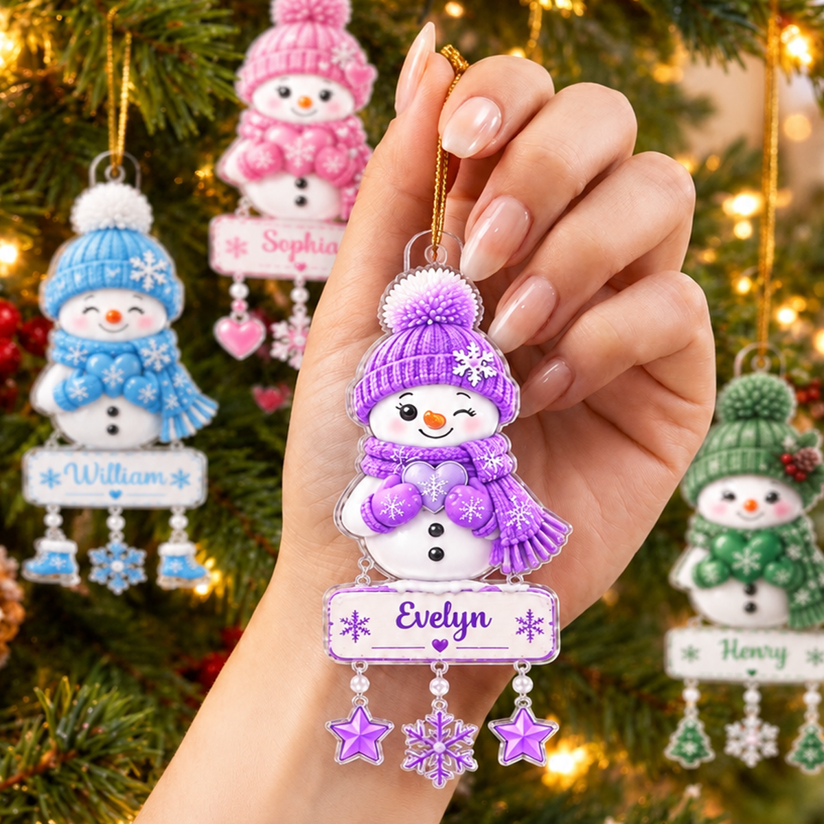 Personalized Snowman Ornament Snowman, Custom Kids Names, Family Member Names - Acrylic Ornament,  Christmas Gift For Kids, Family, Teenagers Ornament Ornament