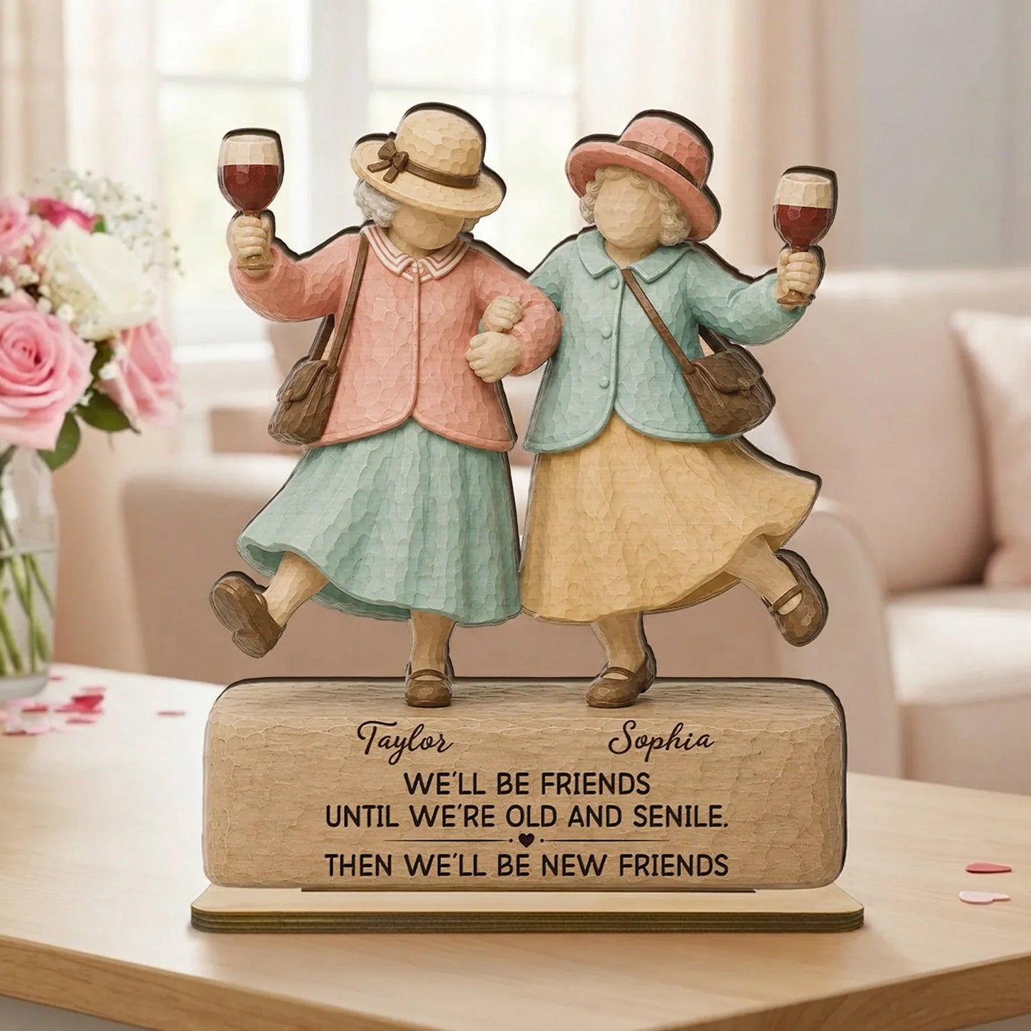 Personalized Old Friends Quote Wooden Plaque, Heartwarming Unique Creative Gift for Her
