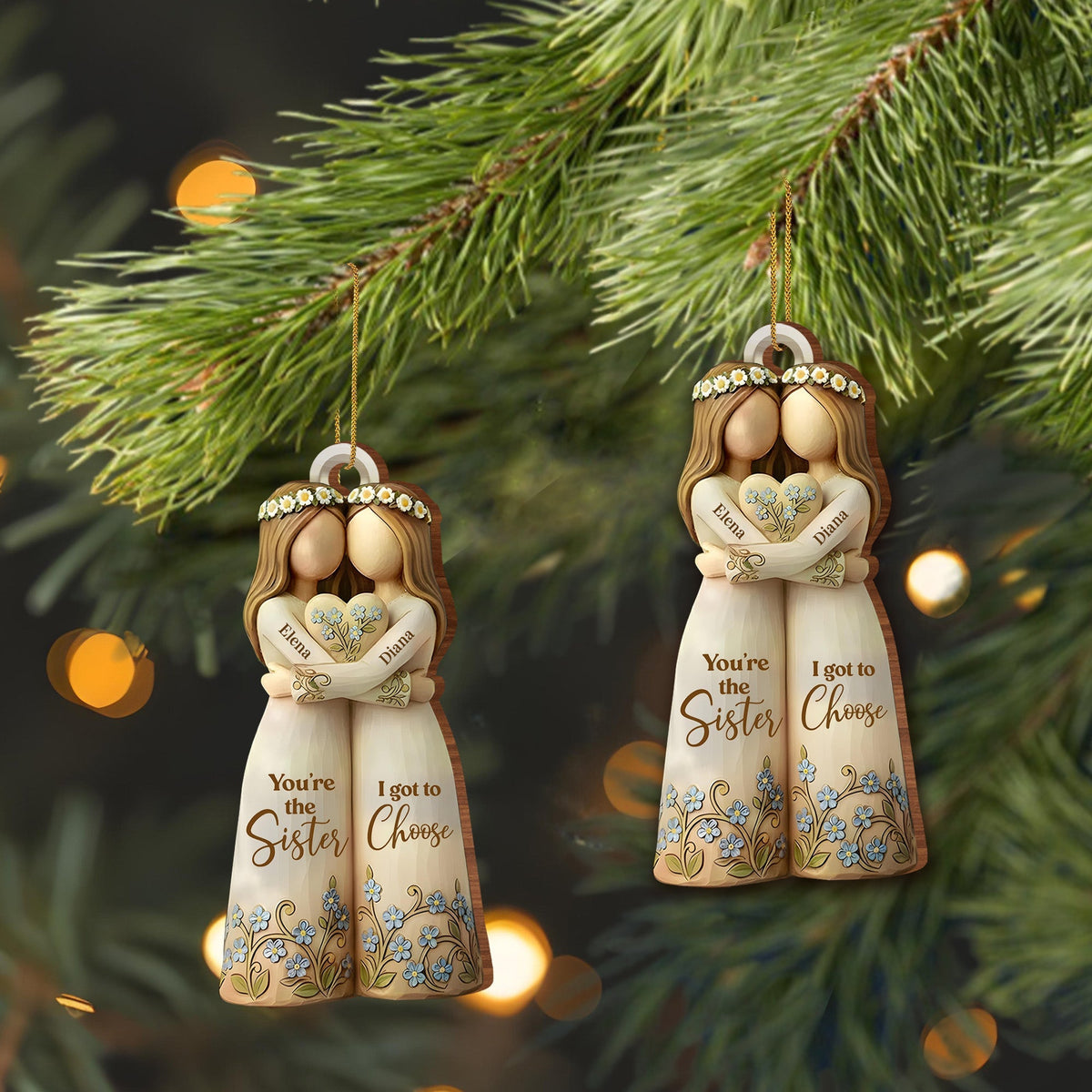 You're The Sister I Got To Choose With Flowers - Personalized Custom Wood Ornament, Custom Shaped