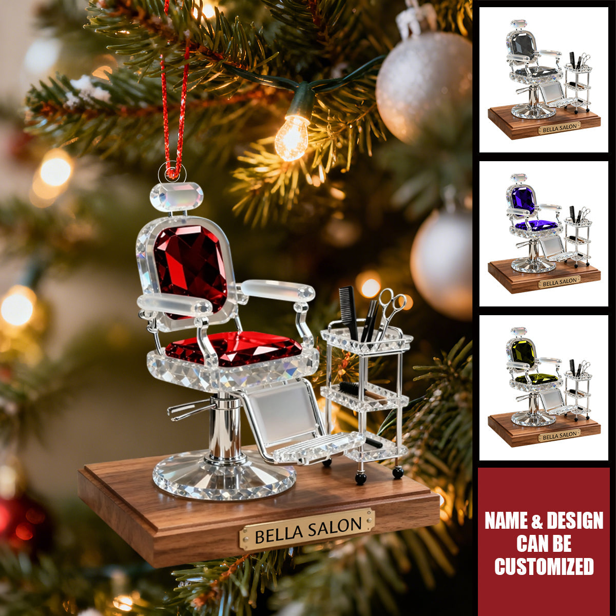 Personalized Acrylic Salon Barber Chair Ornament, Gift for Hairstylist, Barber, Beauty Lover