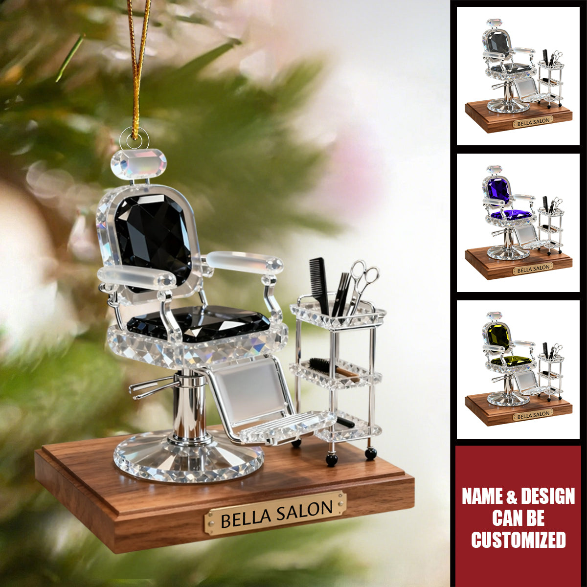 Personalized Acrylic Salon Barber Chair Ornament, Gift for Hairstylist, Barber, Beauty Lover