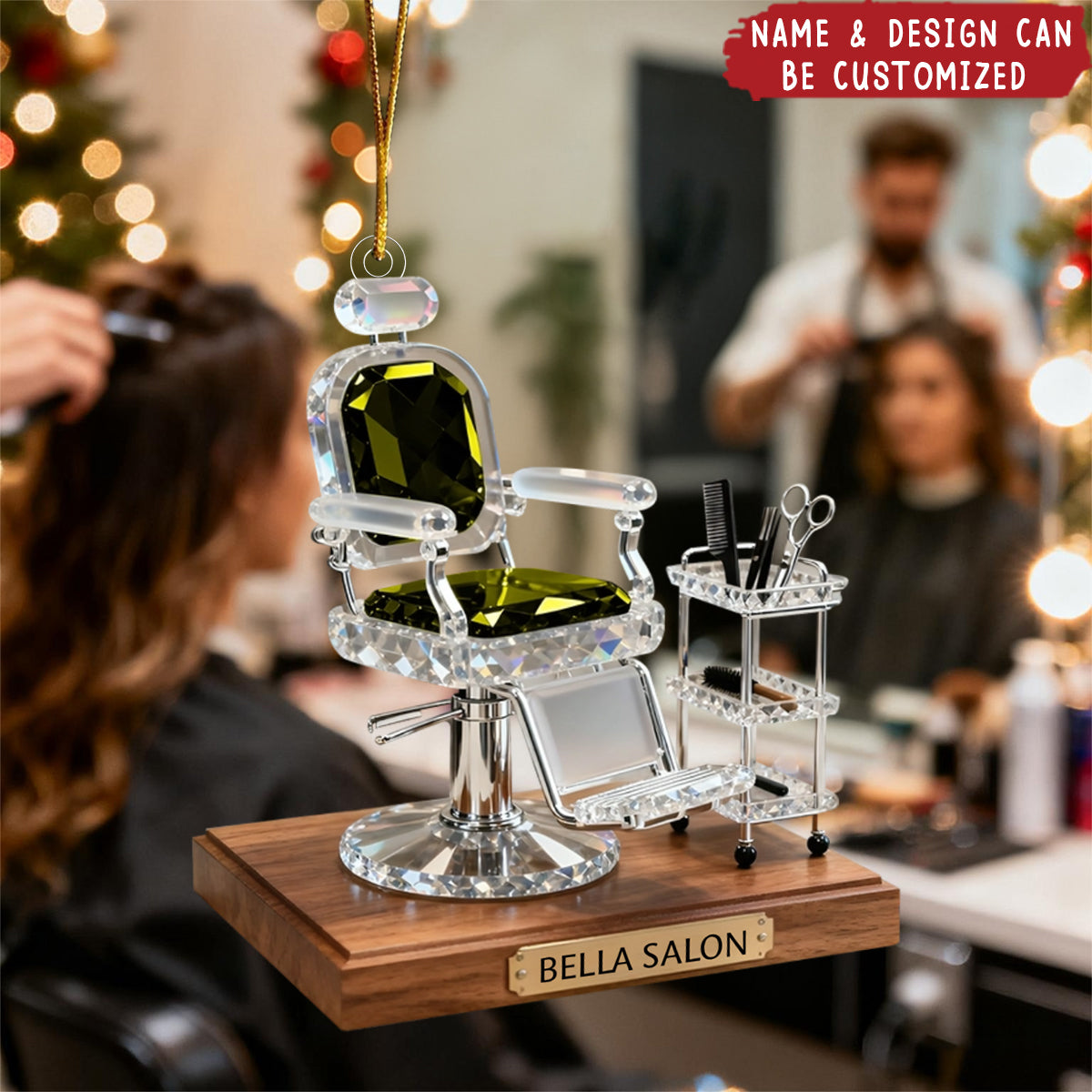 Personalized Acrylic Salon Barber Chair Ornament, Gift for Hairstylist, Barber, Beauty Lover