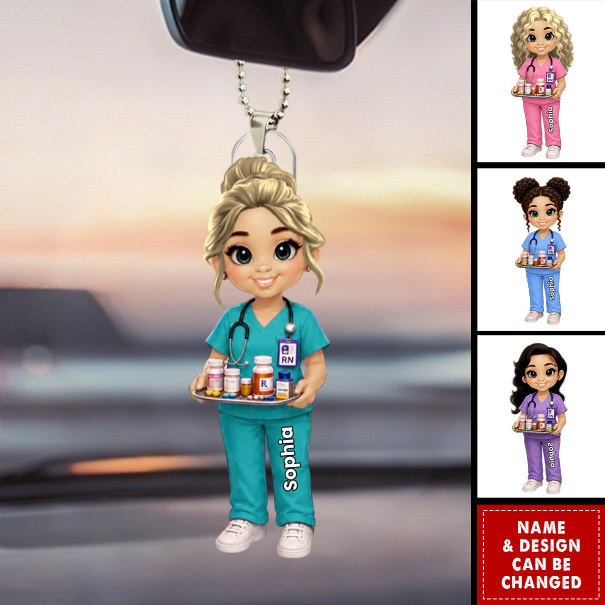 Personalized Nurse Acrylic Car Ornament - Custom Nurse Character Christmas Gift