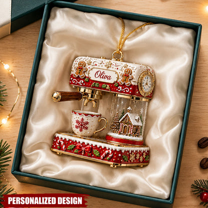 Personalized Espresso Machine Ornament, Custom Name Christmas Coffee Ornament