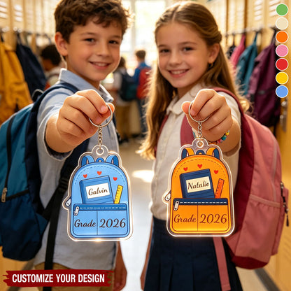 Personalized Cute Backpack Acrylic Keychain - Back to School First Day of School Gift for Students