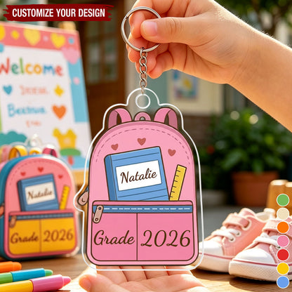 Personalized Cute Backpack Acrylic Keychain - Back to School First Day of School Gift for Students