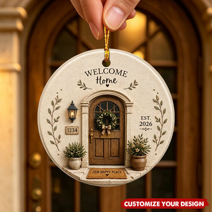 Personalized Welcome Home Ceramic Ornament, Custom New Homeowner Gift