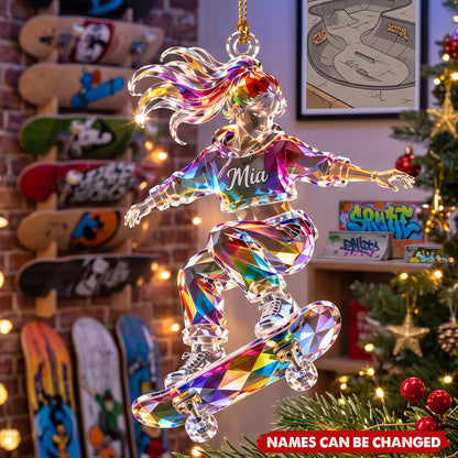 Personalized Skateboard Acrylic Ornament, Custom Name Skater Gift