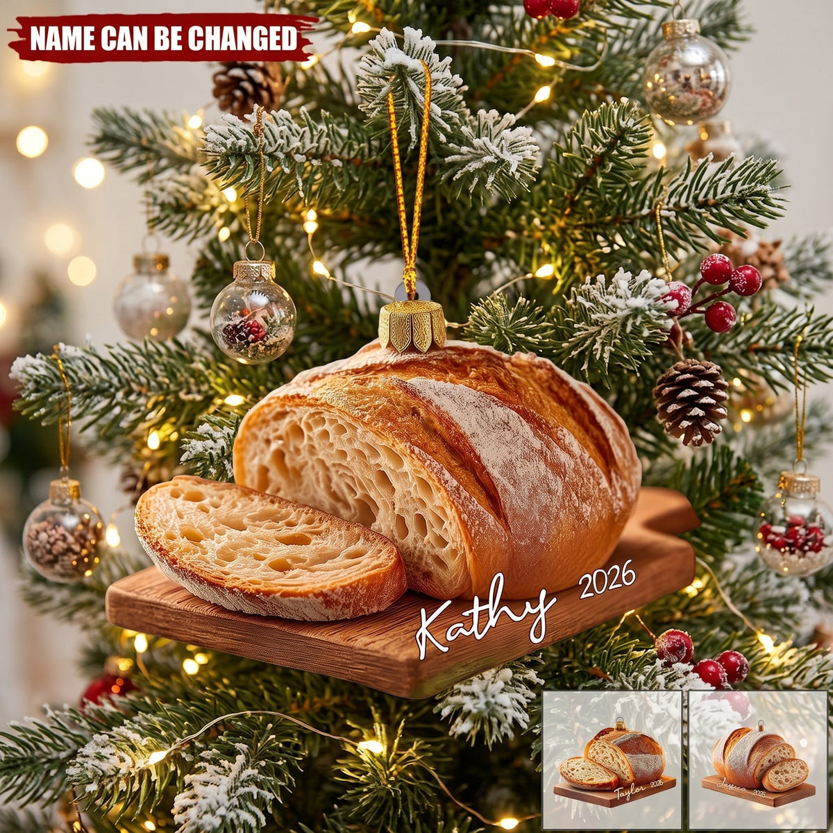 Personalized Sourdough Bread Ornament, Rustic  Acrylic Christmas Gift