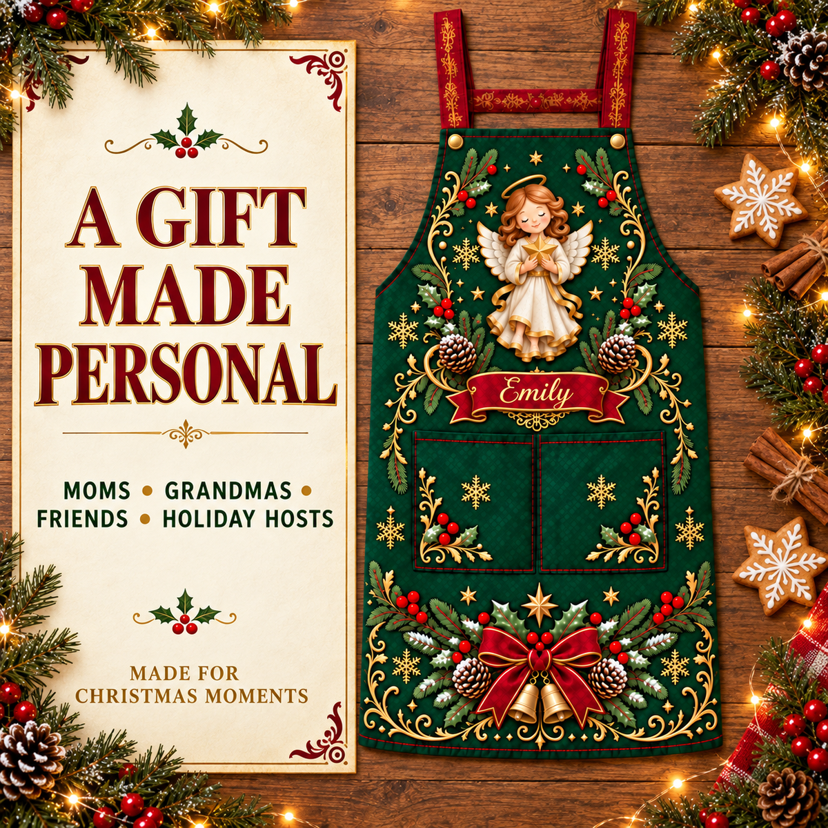 🎄 Personalized Christmas Apron – For the One Who Makes Christmas Feel Like Home ❤️